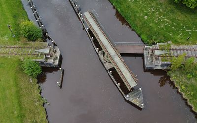 Coevorden — Aerial view of old railway swing bridge in Coevorden (2023).jpg
